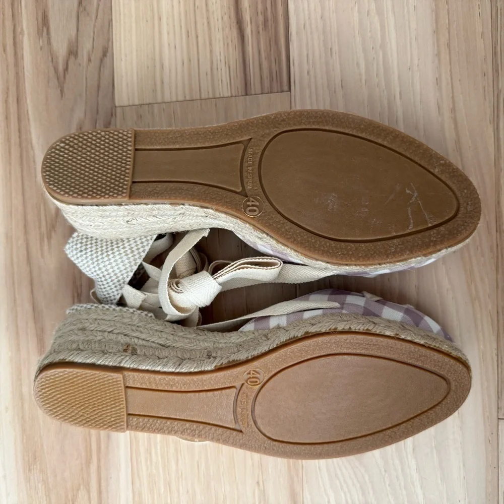 Childrenchic Canvas Stylish Beige Checkered Espadrille Wedges Size 40 (US 8)